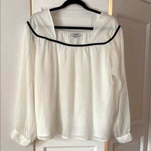 ✨ Kensie White & Black Long Sleeve Blouse Large ✨